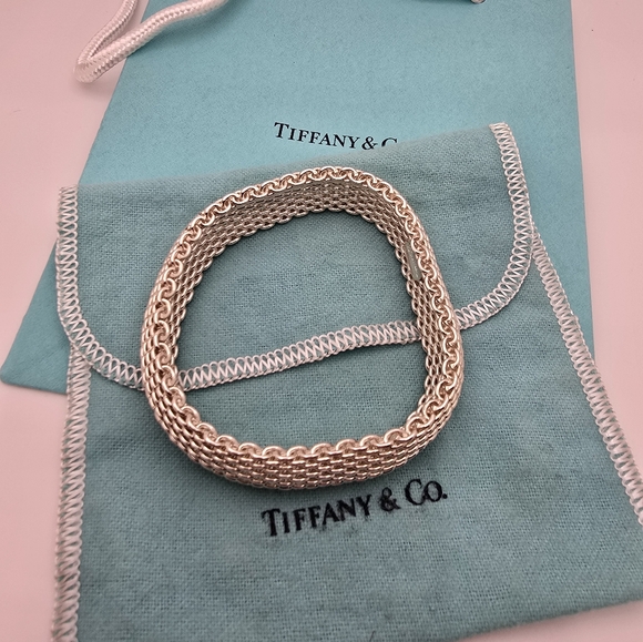 $699 Authentic Tiffany Co Somerset Woven Mesh Bangle Bracelet Sterling Silver - Picture 2 of 7